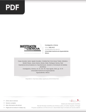 Importancia de las levaduras no- Saccharomyces durante la fermentación de bebidas alcohólicas (Artículo)