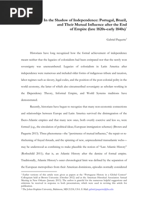 In the Shadow of Independence: Portugal, Brazil, and Their Mutual Influence after the End of Empire (late 1820s-early 1840s) (Inglés)