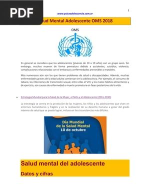 Salud Mental Adolescente OMS 2018 (Artículo)