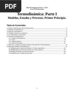 Termodinámica: Parte I Modelos, Estados y Procesos. Primer Principio