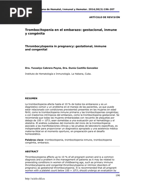 Trombocitopenia en el embarazo: gestacional, inmune y congénita