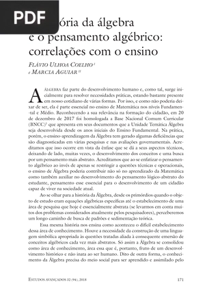 A história da álgebra e o pensamento algébrico: correlações com o ensino