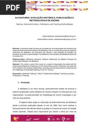 Alfaiataria evolução histórica, publicações e metodologias de ensino