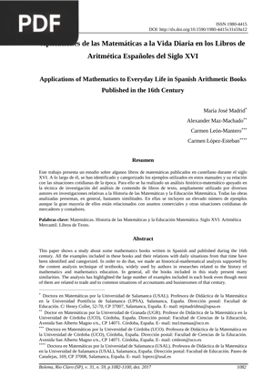 Aplicaciones de las Matemáticas a la Vida Diaria en los Libros de Aritmética Españoles del Siglo XVI