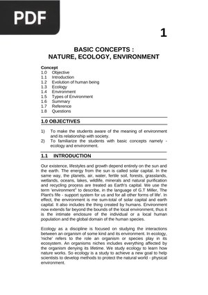 Basic concepts: Nature, ecology, environment (Inglés)