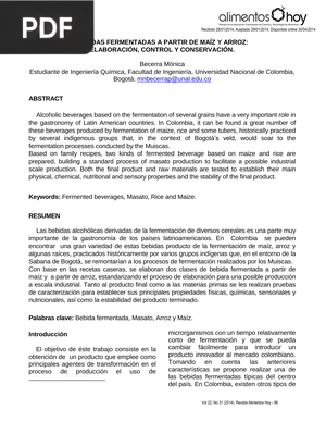 Bebidas fermentadas a partir de maíz y arroz: Elaboración, control y conservación