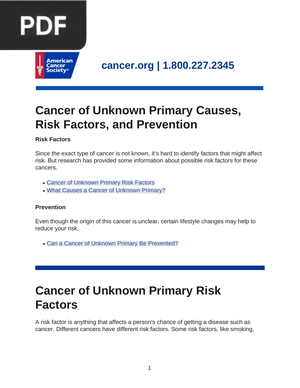 Cancer of Unknown Primary Causes, Risk Factors, and Prevention (Article) (Inglés)