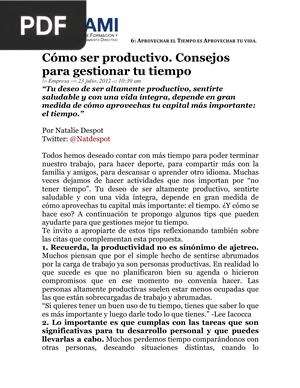 Cómo ser productivo. Consejos para gestionar tu tiempo (Artículo)