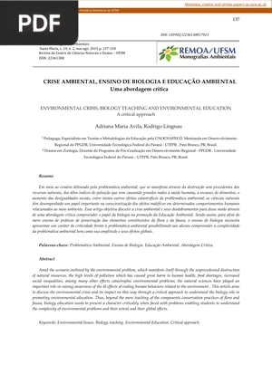 Crise ambiental, ensino de biologia e educação ambiental. Uma abordagem crítica