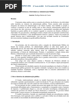 Eficácia, Eficiência e Efetividade na Administração Pública (Portugués)