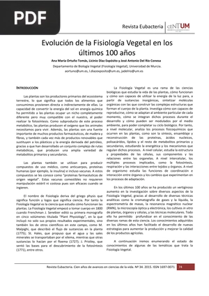 Evolución de la Fisiología Vegetal en los últimos 100 años (Artículo)