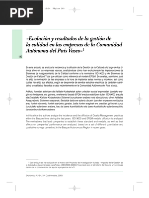 Evolución y resultados de la gestión de calidad en empresas de la comunidad autónoma del país Vasco