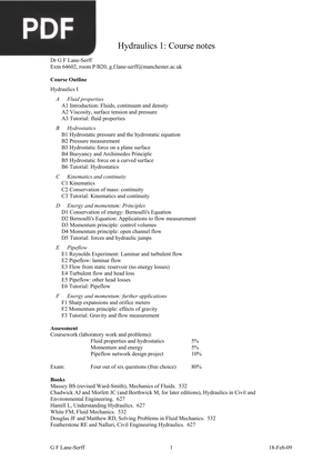 Hydraulics 1: Course notes (Inglés)