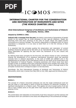 International charter for the conservation and restoration of monuments and sites (The Venice Charter 1964) (Inglés) (Artículo)