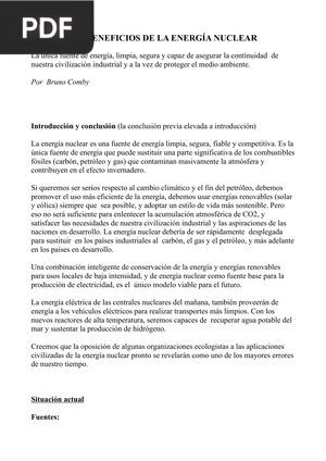 Los beneficios de la energía nuclear (Articulo)