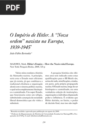 O Império de Hitler. A “Nova ordem” nazista na Europa, 1939-1945 (Portugués) (Artículo)