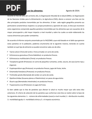 Parásitos transmitidos por los alimentos (Artículo)