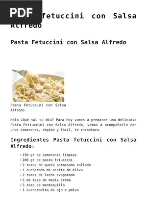 Pasta Fetuccini con Salsa Alfredo (Artículo)