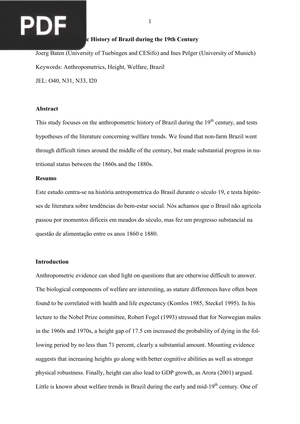 The Anthropometric History of Brazil during the 19th Century (Inglés)