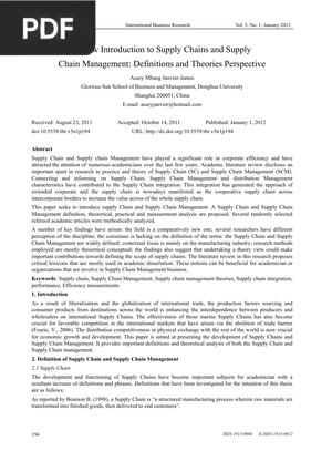 A New Introduction to Supply Chains and Supply Chain Management: Definitions and Theories Perspective (Inglés)