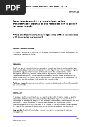 Conocimiento empírico y conocimiento activo transformador: algunas de sus relaciones con la gestión del conocimiento