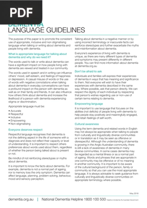 Dementia Lenguage Guidelines (Inglés) (Artículo)