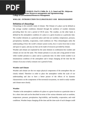 Introduction to climatology and biogeography (Inglés)