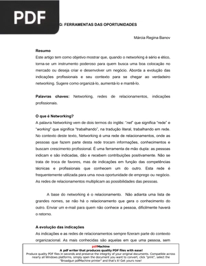 Networking: ferramentas das oportunidades (Portugués) (Artículo)