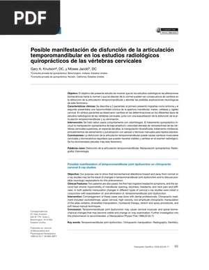 Posible manifestación de disfunción de la articulación temporomandibular en los estudios radiológicos quiroprácticos de las vértebras cervicales (Articulo)