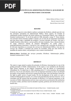 Princípio da eficiência da administração pública: Qualidade de serviços prestados á sociedade (Portugués)