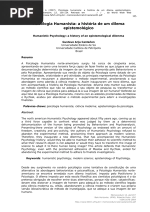 Psicologia Humanista: a história de um dilema epistemológico (Portugués)