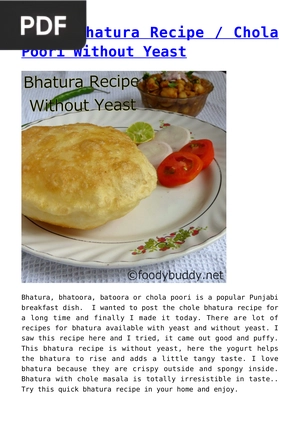 Quick Bhatura Recipe / Chola Poori Without Yeast (Inglés)