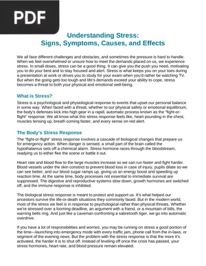 Understanding Stress: Signs, Symptoms, Causes, and Effects (Inglés) (Artículo)