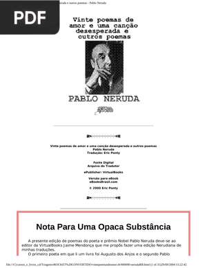 Vinte poemas de amor e uma canção desesperada e outros poemas (Portugués)