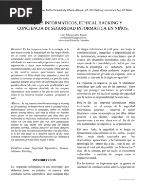 Ataques informáticos, ethical hacking y conciencia de seguridad informática en niños