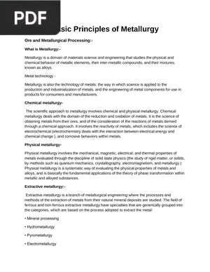 Basic Principles of Metallurgy (Inglés) (Artículo)