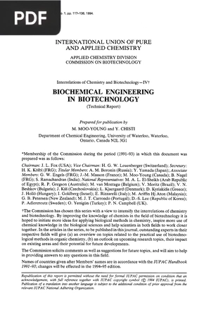 Biochemical Engineering in Biotechnology (Inglés)