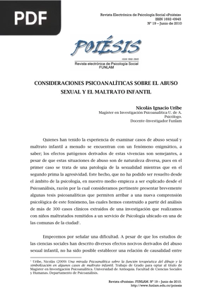 Consideraciones psicoanalíticas sobre el abuso sexual y el maltrato infantil