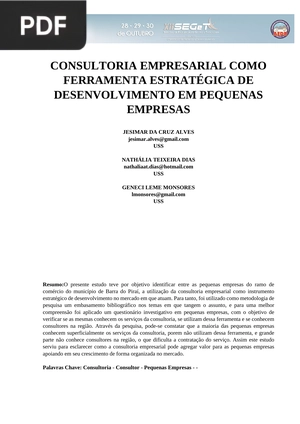 Consultoria empresarial como ferramenta estratégica de desenvolvimento em pequenas empresas (Portugués)