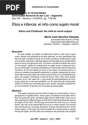 Ética e infancia: el niño como sujeto moral