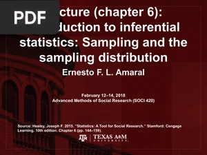 Lecture (chapter 6): Introduction to inferential statistics: Sampling and the sampling distribution (Inglés) (Presentación)