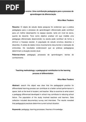 Metodologia de ensino: Uma contribuição pedagógica para o processo de aprendizagem da diferenciação (Portugués)