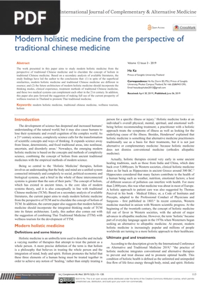 Modern holistic medicine from the perspective of traditional chinese medicine (Inglés) (Artículo)