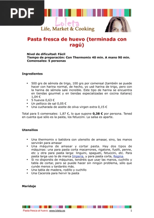 Pasta fresca de huevo (Artículo)