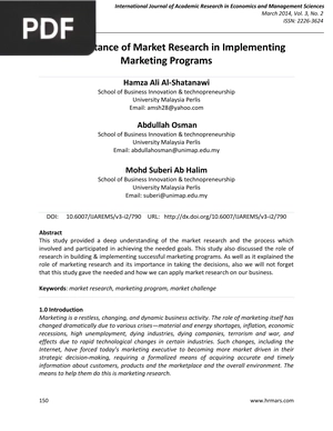 The Importance of Market Research in Implementing Marketing Programs (Inglés) (Artículo)