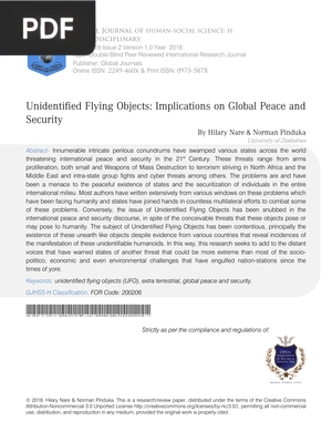 Unidentified Flying Objects: Implications on Global Peace and Security (Artículo) (Inglés)