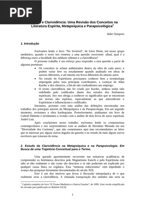 Vidência e Clarividência: Uma Revisão dos Conceitos na Literatura Espírita, Metapsíquica e Parapsicológica (Portugués)