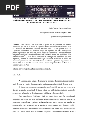 A invenção de Argentina: História de uma ideia. Uma análise da nacionalismo argentino, a luz da obra de Nicolas Shumway