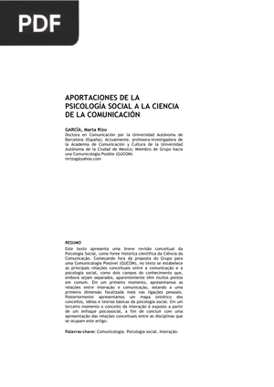 Aportaciones de la psicologia social a la ciencia de la comunicacion