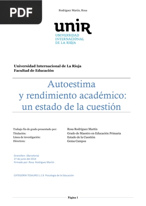 Autoestima y redimiento académico: un estado de la cuestión